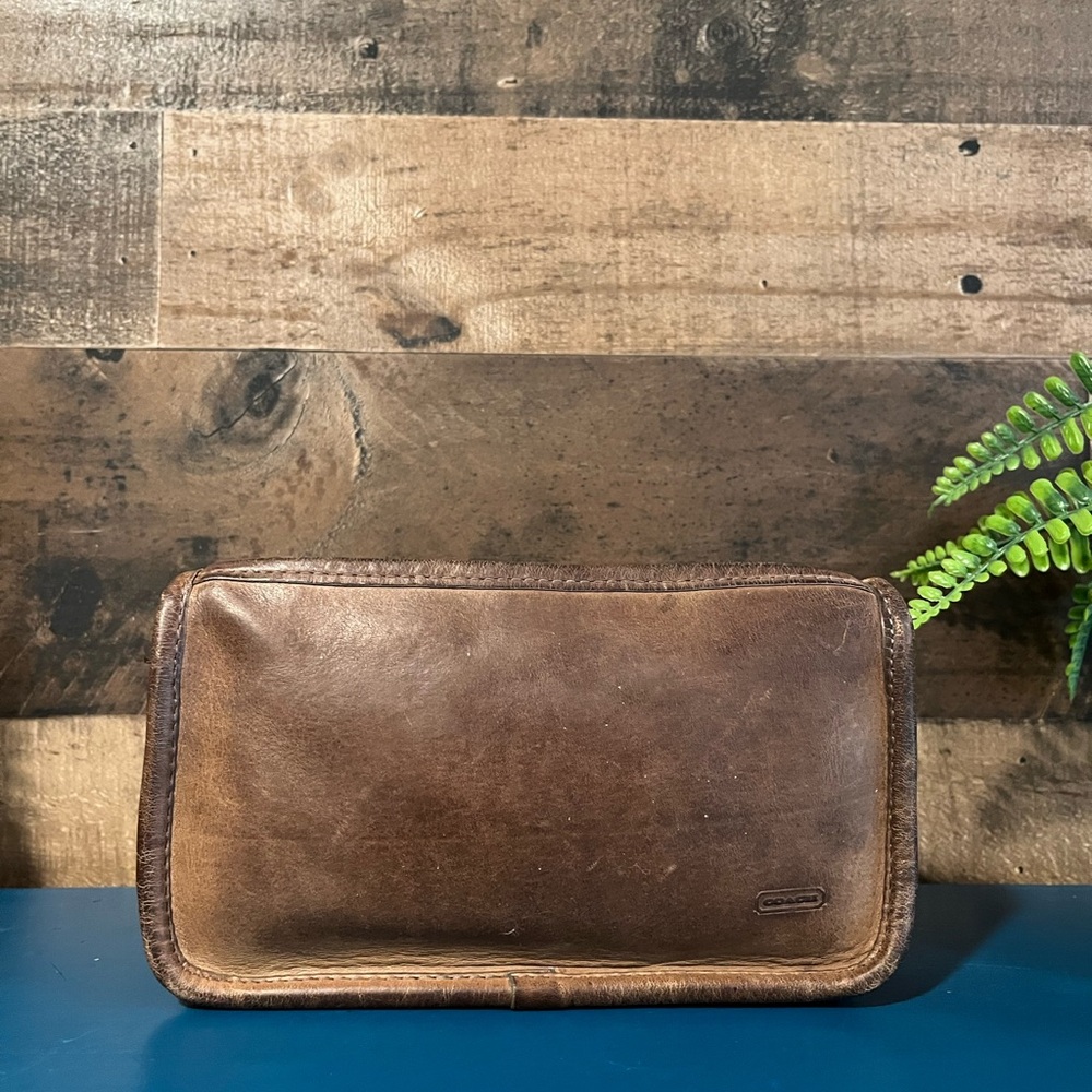 Coach Brown Vintage Chunky Case Cosmetic Bag Pouch Accessory Makeup Leather